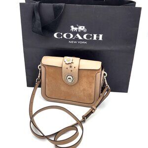 Coach 12588 Page Crossbody Painted Tea Rose Tooling Beechwood Suede Leather Tags